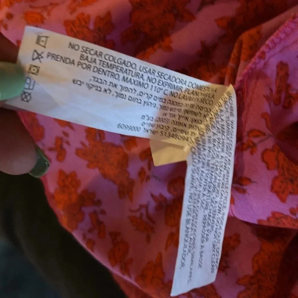 Dex light satin 3/4 puff sleeves V neck Floral Ruffled Hem midi dress Sz XL - Picture 15 of 17